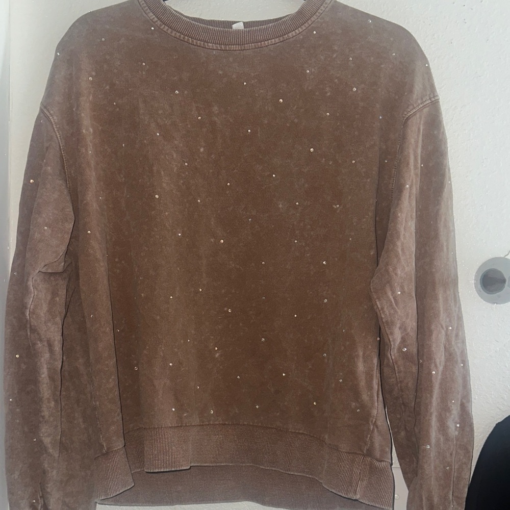 Brown Sweatshirt with Jewel Accents